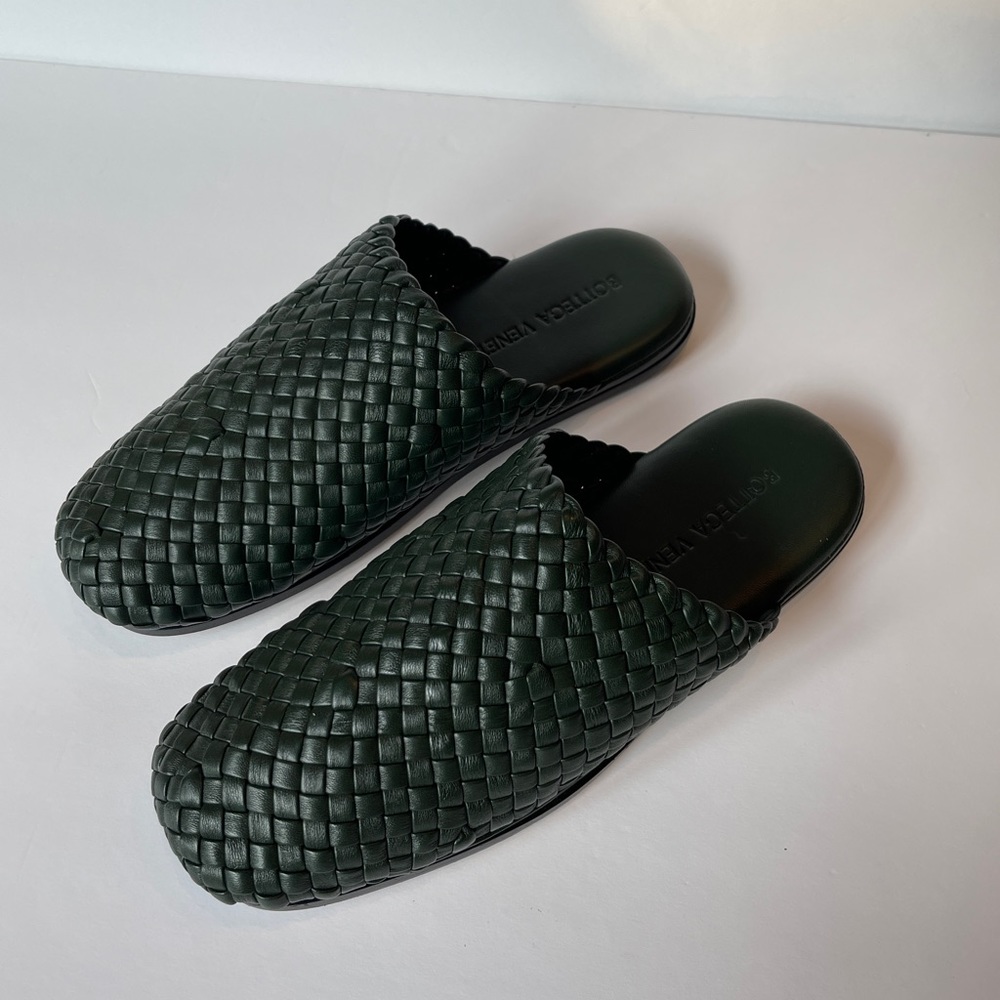 bottega veneta mens dark green woven mule slides Size 41